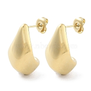 304 Stainless Steel Teardrop Stud Earrrings, Half Hoop Earrings, Real 14K Gold Plated, 22.5x13mm(EJEW-P258-06G)