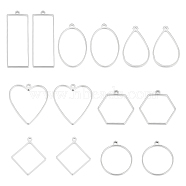 14Pcs 7 Styles 304 Stainless Steel Open Back Bezel Pendants, For DIY UV Resin, Epoxy Resin, Pressed Flower Jewelry, Heart & Hexagon & Rhombus, Stainless Steel Color, Mixed Shapes, 28~47x17.5~30.5x3mm, Hole: 1.6~2mm, Inner Diameter: 23~30.5x23~28.5mm, 2pcs/style(FIND-UN0002-28)