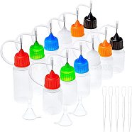 Polyethylene(PE) Needle Applicator Tip Bottles, with Steel Pins. Mini Transparent Plastic Funnel Hopper and Plastic Transfer Pipettes, Mixed Color, 6.4x2.1cm(TOOL-GA0001-11)