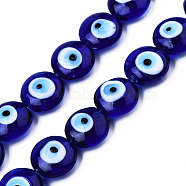 Handmade Evil Eye Lampwork Beads Strands, Flat Round, Medium Blue, 14~16x16~17x8.5~9mm, Hole: 1mm, about 25pcs/strand, 14.96 inch(38cm)(LAMP-N029-009C)
