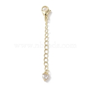 Brass Micro Pave Clear Cubic Zirconia Chain Extender, Real 18K Gold Plated, 58mm, Heart: 6.5x4.5x3mm(KK-G491-52B-G)