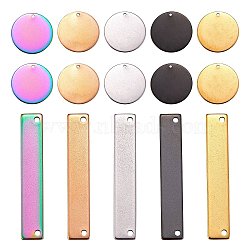 20Pcs 10 Style 304 Stainless Steel Flat Round Pendants & Rectangle Connector Charms, Mixed Color, 25x1mm, Hole: 1.4mm, 35x6x1mm, Hole: 1.5mm, 2pcs/style(FIND-SZ0002-35)