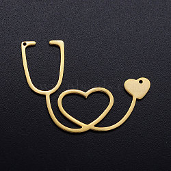 201 Stainless Steel Pendants, Stethoscope, Golden, 30x40x1mm, Hole: 1mm(STAS-T046-JN264-2)