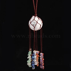 Round Natural Howlite Pouch Pendant Decorations, Braided Thread and Gemstone Chip Tassel Hanging Ornaments, 210x30mm(PW-WG13235-01)