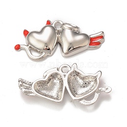 Rack Plating Alloy Enamel Pendants, Platinum, Double Heart Charm, Tomato, 19x39x4mm, Hole: 2mm(PALLOY-P291-08P-02)