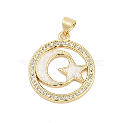 Brass Micro Pave Cubic Zirconia Pendants, Moon & Star Charms, with Synthetic Opal, Long-Lasting Plated, Rack Plating, Lead Free & Cadmium Free, Real 18K Gold Plated, 25x21.5x3mm, Hole: 5x3mm(KK-I723-45G)