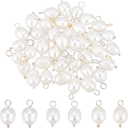 42Pcs 3 Styles Natural Cultured Freshwater Pearl Pendants, with Brass Findings, Rice, Mixed Color, 16~18mm, Hole: 3~3.5mm, 14pcs/style(FIND-BC0002-78)