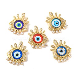 Rack Plating Brass Micro Pave Cubic Zirconia Pendants, with Glass, Long-Lasting Plated,  Evil Eye, Real 18K Gold Plated, Mixed Color, 30x24.5x5.5mm, Hole: 6x3mm(KK-H486-22G)