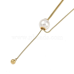 Ion Plating(IP) 304 Stainless Steel Snake Chain Necklaces, Round Plastic Imitation Shell Pendant Necklaces, Golden, 17.40 inch(44.2cm)(NJEW-D080-05G)