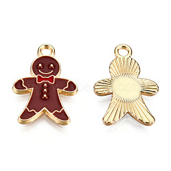 Alloy Enamel Pendants, for Christmas, Light Gold, Gingerbread Man, Camel, 20.5x14x2mm, Hole: 2mm(X-ENAM-T009-42C)