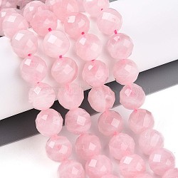 Natural Rose Quartz Beads Strands, Round with Faceted, 9~10mm, Hole: 0.9mm, about 19~20pcs/strand, 7.40~7.80''(18.8~19.8cm)(G-S345-10mm-34)