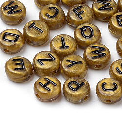 Acrylic Beads, Horizontal Hole, Mixed Letter, Flat Round, Black, 7x4mm, Hole: 1mm, about 3700pcs/500g(MACR-Q223-01A)