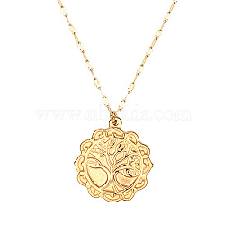 Golden Stainless Steel Pendant Necklace, Sun, Tree of Life, 19.69 inch(50cm), Pendant: 26x24mm(SA1727-3)