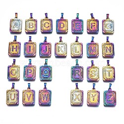 Ion Plating(IP) 304 Stainless Steel Pendants, Rectangle with Alphabet A~Z, Rainbow Color, 23.5x15.5x3.5mm, Hole: 6x2.5mm, about 26pcs/set(STAS-S119-009-02)