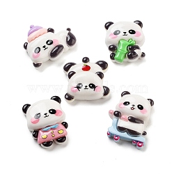 Opaque Resin Animal Decoden Cabochons, Bamboo Panda Mixed Shapes, Mixed Color, 21.5~25.5x19.5~26x8~9mm(RESI-B027-03)