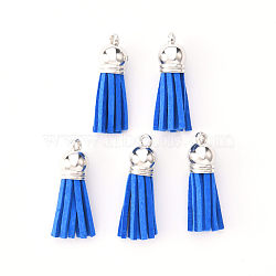 Faux Suede Tassel Pendant Decorations, with CCB Plastic Cord Ends, Platinum, 33~35x10mm, Hole: 2.5mm(X-FIND-R095-032P)