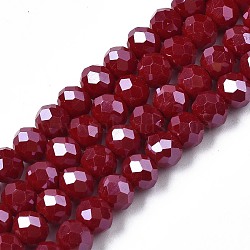 Electroplate Glass Beads Strands, Pearl Luster Plated, Faceted, Rondelle, Dark Red, 3.5x3mm, Hole: 0.4mm, about 123~127pcs/strand, 13.7~14.1 inch(35~36cm)(EGLA-A034-P3mm-A13)
