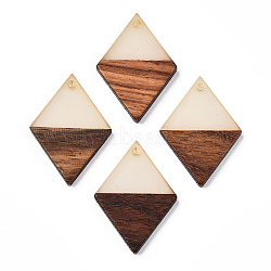 Walnut Wood & Luminous Glow in the Dark Resin Pendants, Rhombus Charms, PapayaWhip, 34x24x3.5mm, Hole: 2mm(RESI-N039-76)