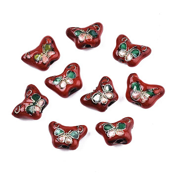 Handmade Cloisonne Beads, Butterfly, Red, 15x11mm, hole: about 1mm