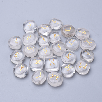 Natural Quartz Crystal Cabochons, Square with Runes/Futhark/Futhorc, 20~22x18~20x8~9mm, 25pcs/set