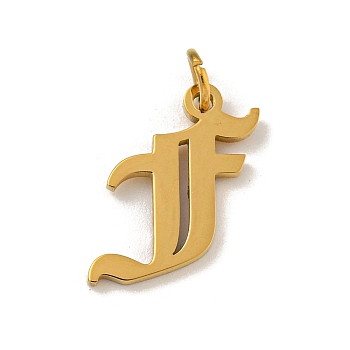 Ion Plating(IP) 304 Stainless Steel Charms, Laser Cut, Golden, Letter Charm, Letter F, 16x13x1.5mm, Hole: 3mm