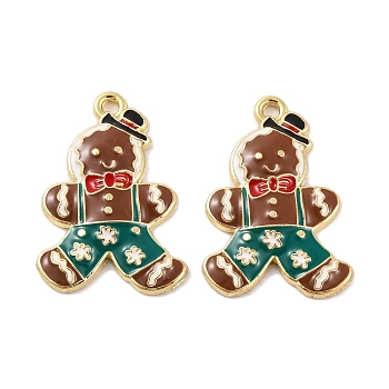 Christmas Theme Rack Plating Alloy Pendants, with Enamel, Cadmium Free & Nickel Free & Lead Free, Golden, Gingerbread Man, 27.5x19.5x3mm, Hole: 1.5mm