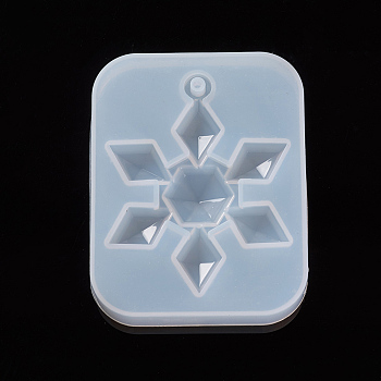 Christmas Snowflake Resin Casting Silicone Pendant Molds, for UV Resin, Epoxy Resin Jewelry Making, Faceted, White, 89x69x12.5mm, Inner Size: 74x58mm, Hole: 5mm