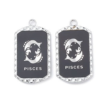 Alloy Twelve Constellations Series Big Pendants, Lead Free & Cadmium Free, with Acrylic, Rectangle, Pisces, 50x28x3.5mm, Hole: 3.8mm
