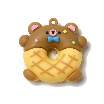 Donut PVC Plastic Cartoon Pendants, for DIY Keychain Making, Bear, 41x43x13mm, Hole: 3mm