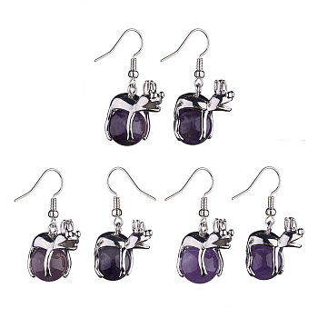 Natural Amethyst Frog Dangle Earrings, Platinum Brass Jewelry for Women, 37mm, Pin: 0.6mm