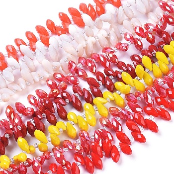 Imitation Jade Opaque Solid Color Glass Beads Strands, Top Drilled Beads, Faceted, Teardrop, Mixed Color, 12x5.5~6mm, Hole: 0.8mm, about 99pcs/strand, 16.93 inch(43cm)