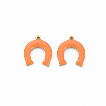 Ion Plating(IP) 316 Surgical Stainless Steel Enamel Charms, Real 14K Gold Plated, Laser Cut, Cadmium Free & Nickel Free & Lead Free, Horseshoe, Orange, 11.5x10x1.5mm, Hole: 1mm