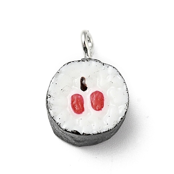 Resin Pendants, Imitation Food, with Iron Loops, Sushi, White, 16.5x11.5x7mm, Hole: 2mm
