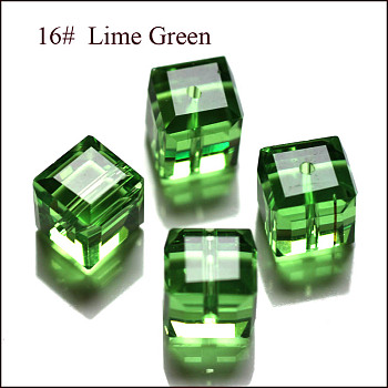 K9 Glass, Imitation Austrian Crystal Beads, Grade AAA, Faceted, Cube, Lime Green, 4x4x4mm(size within the error range of 0.5~1mm), Hole: 0.7~0.9mm