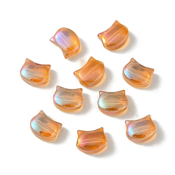 Electroplate Glass Beads, Full Rainbow Plated, Cat Shape, Chocolate, 8x10x5mm, Hole: 1.2mm