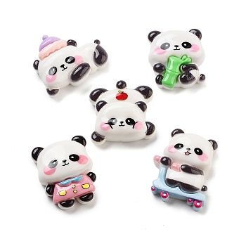 Opaque Resin Animal Decoden Cabochons, Bamboo Panda Mixed Shapes, Mixed Color, 21.5~25.5x19.5~26x8~9mm