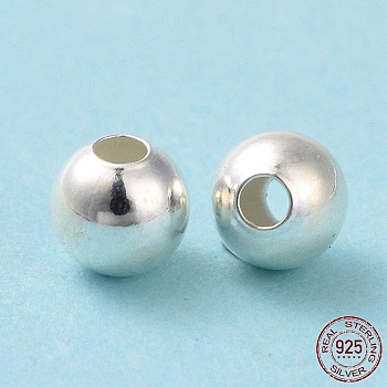 925 Sterling Silver Spacer Beads, Round, Silver, 4mm, Hole: 1.4~1.5mm