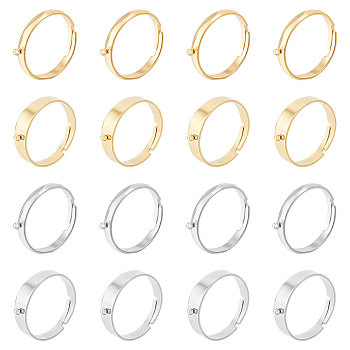 Unicraftale 16Pcs 4 Styles Adjustable 304 Stainless Steel Finger Ring Settings, Loop Ring Base, Golden & Stainless Steel Color, 3~5mm, Hole: 1.2mm, Inner Diameter: US Size 8~8 1/4(18.1~18.3mm), 4pcs/style