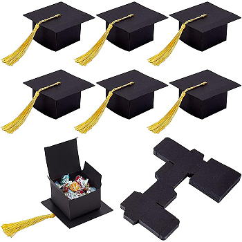 BENECREAT 40Pcs Graduation Cap Shaped Paper Gift Box, with Tassels, Folding Boxes, for Graduation Party Decoration, Black, 7.5x7.5x3.5cm