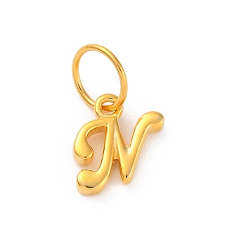 925 Sterling Silver Letter Charms with Jump Rings, Golden, Letter N, 10.5x8.5x2mm, Hole: 5mm