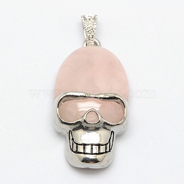 Personalized Retro Halloween Skull Jewelry Bezel Natural & Synthetic Mixed Gemstone Pendants(G-M038-01)-2