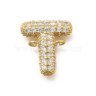 Real 18K Gold Plated Clear Letter T Brass+Cubic Zirconia Links