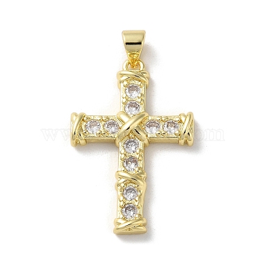 Real 18K Gold Plated Clear Cross Brass+Cubic Zirconia Pendants