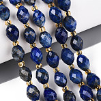 Natural Lapis Lazuli Beads Strands, Faceted, Oval, with Seed Beads, 8~9x6~8mm, Hole: 1~1.2mm, about 17~19pcs/strand, 7.09~7.87 inch(18~20cm)(G-N342-53-8x6-10)