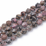 Natural Rhodonite Beads Strands, Star Cut Round Beads, Faceted, 6~6.5x6mm, Hole: 1mm, about 58pcs/strand, 15.9 inch(G-S149-30-6mm)