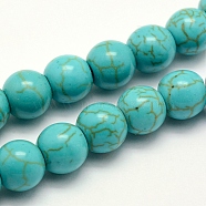 Synthetic Turquoise Beads Strands, Dyed, Round, Turquoise, 6x5~5.5mm, Hole: 1mm, about 66pcs/strand, 14.5 inch(37cm)(X-TURQ-F007-01B-6mm)