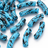 Opaque Spray Painted Acrylic Beads, Two Tone, Curved Tube, Deep Sky Blue, 32x10x8mm, Hole: 1.8mm, about 330pcs/500g(MACR-S372-002F-B07)