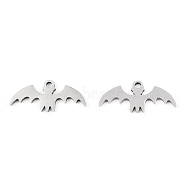 201 Stainless Steel Charms, Halloween, Bat, Stainless Steel Color, 7.9x17.8x1mm, Hole: 1mm(STAS-S105-T161)
