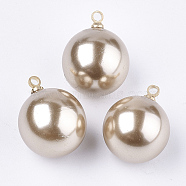 Eco-Friendly ABS Plastic Imitation Pearl Beads, with Brass Findings, Round, Golden, Dark Khaki, 11.5x8mm, Hole: 1.5mm(MACR-S367-B-04)