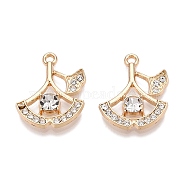 Rack Plating Alloy Pendants, with Rhinestone, Leaf, Golden, 20.5x16.5x4mm, Hole: 1.6mm(FIND-N005-30G)